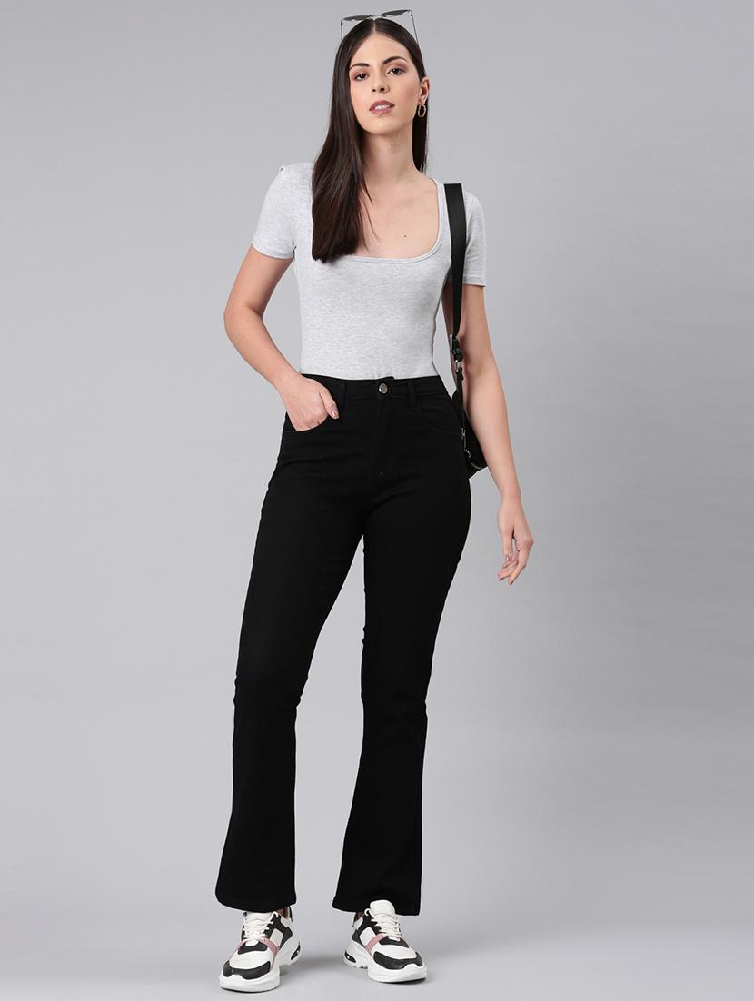 women solid high rise bootcut jean - 21992425 - Standard Image - 3