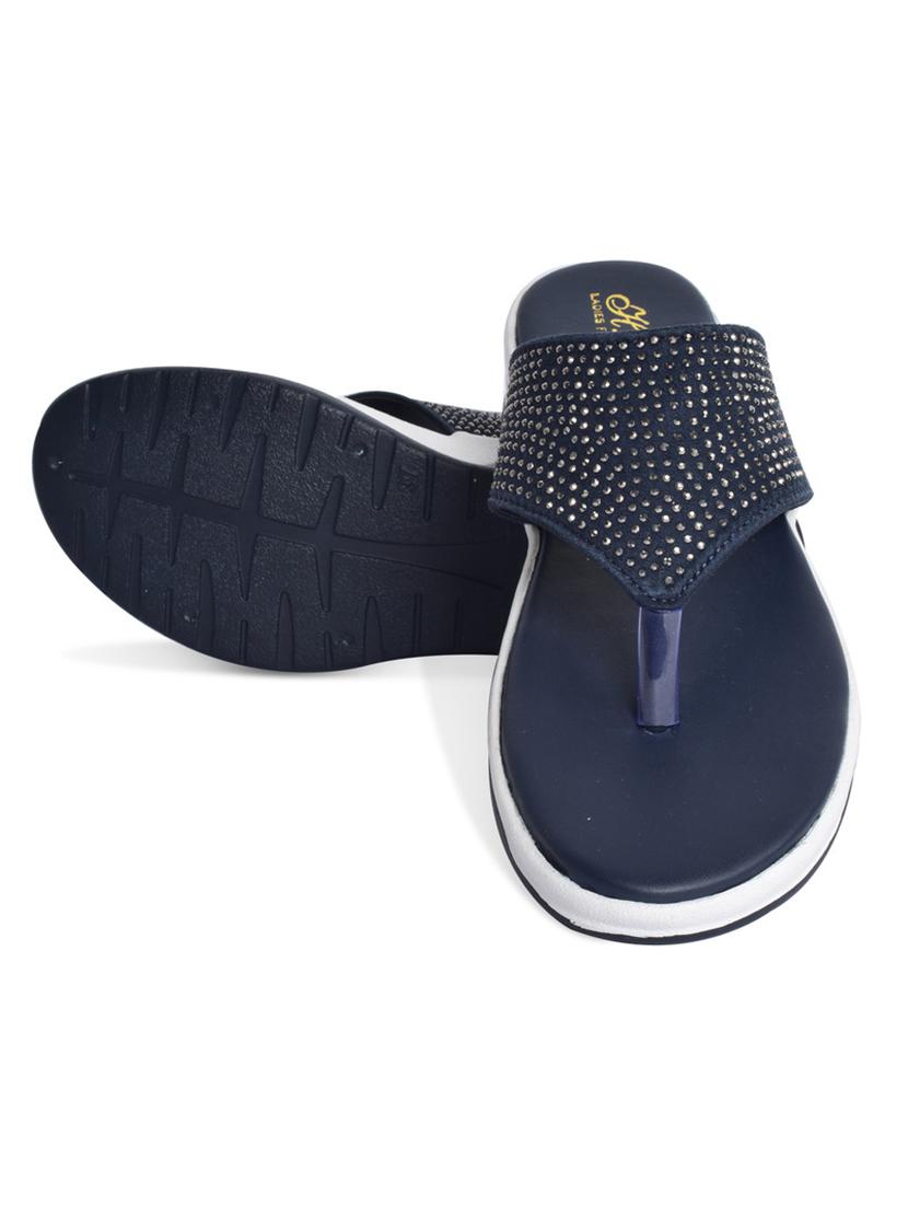 women navy blue solid slip on wedge - 21992431 - Standard Image - 3