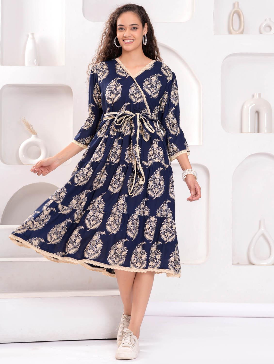 women printed bell sleeve tiered dress - 21992444 - Standard Image - 3