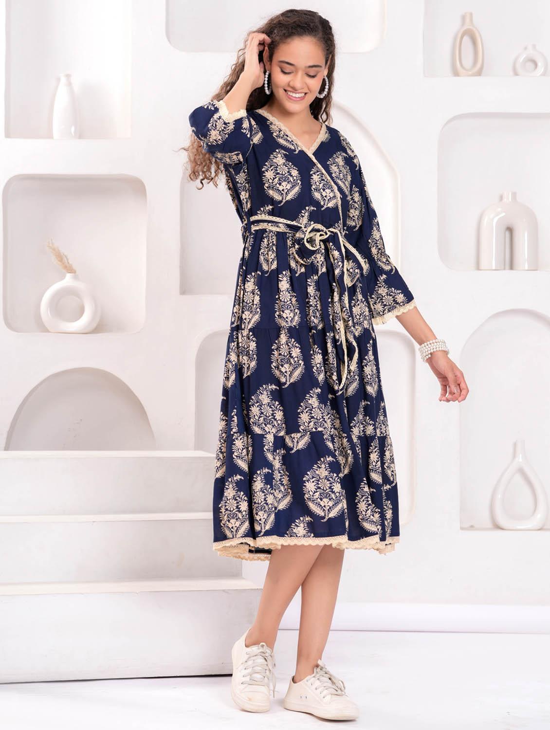 women printed bell sleeve tiered dress - 21992444 - Standard Image - 5