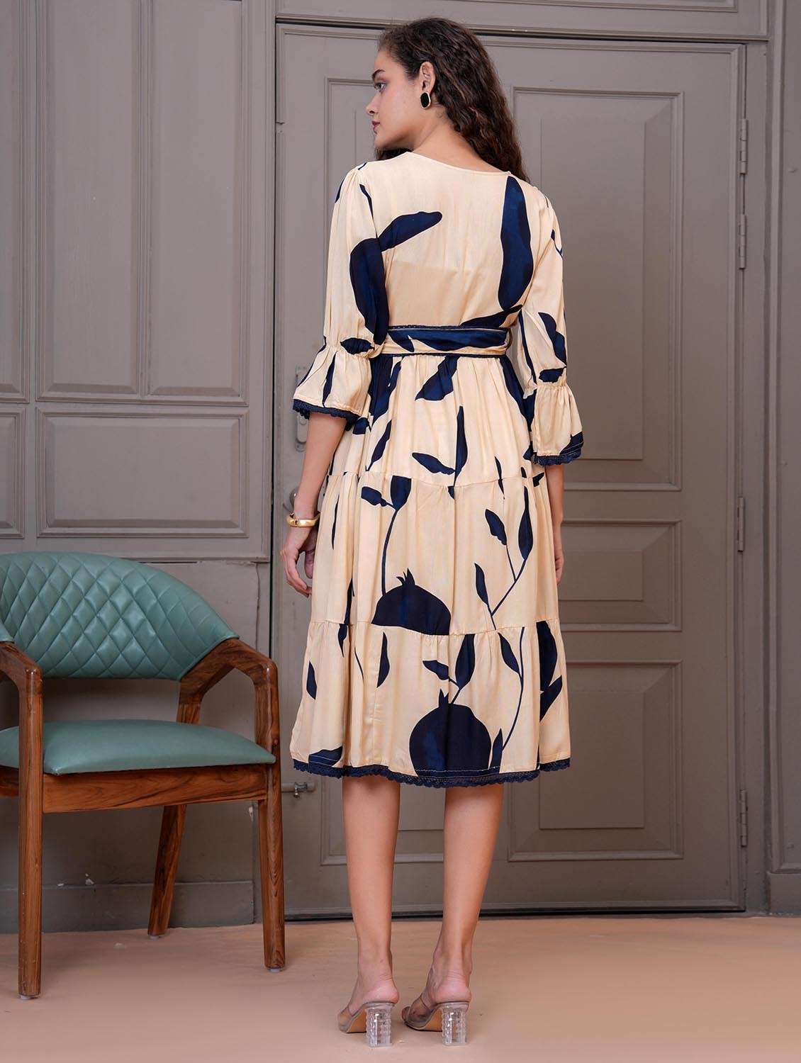 women printed bell sleeve tiered dress - 21992447 - Standard Image - 3