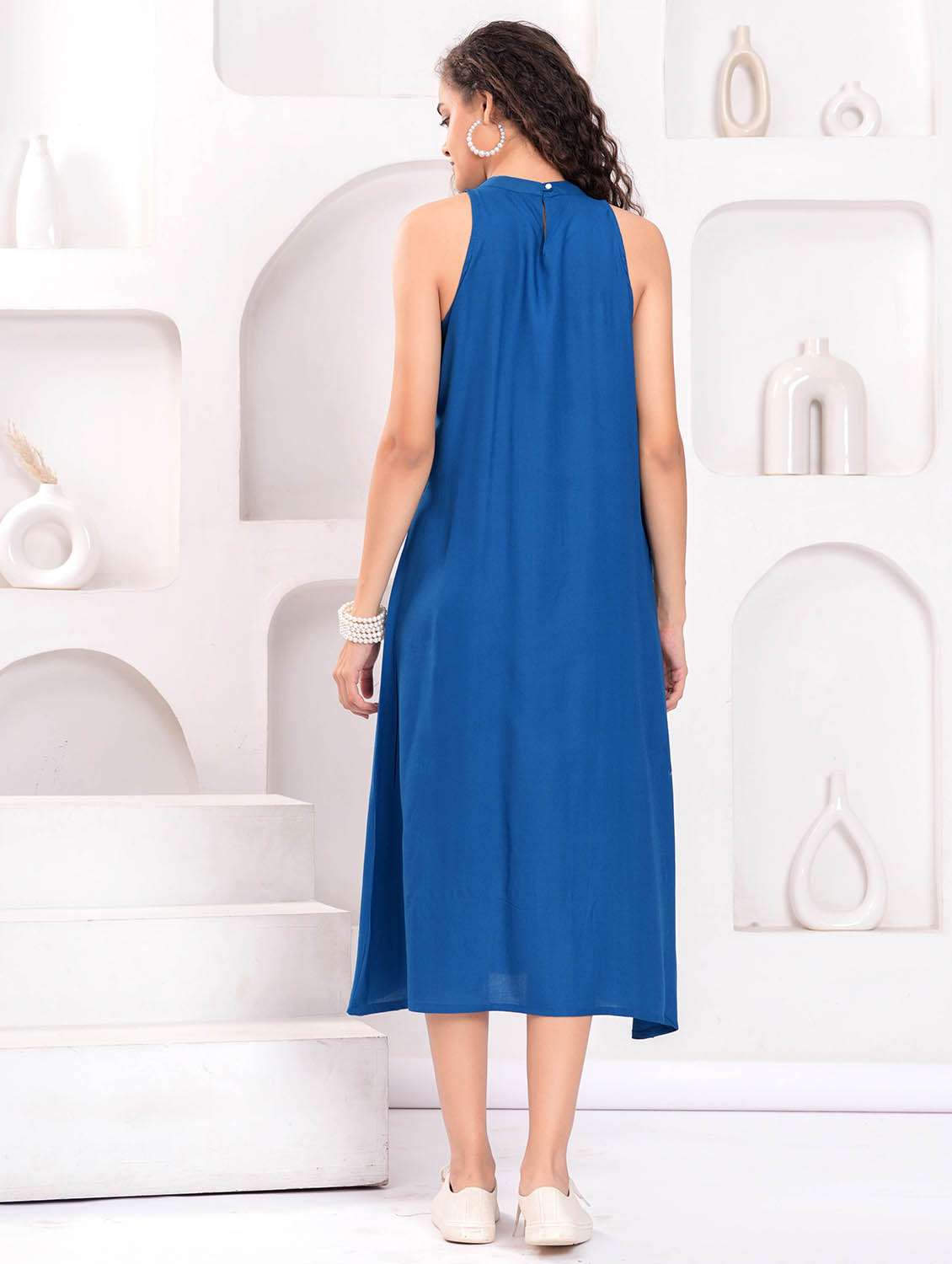 women printed halter neck sleeveless a-line dress - 21992455 - Standard Image - 3