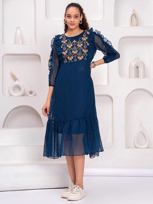 women embroidered round neck tiered dress - 21992458 -  Standard Image - 0