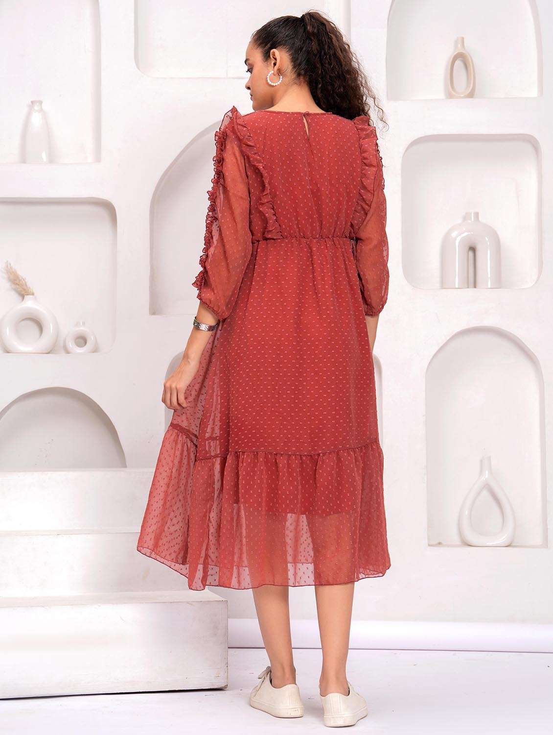 women embroidered round neck tiered dress - 21992461 - Standard Image - 3