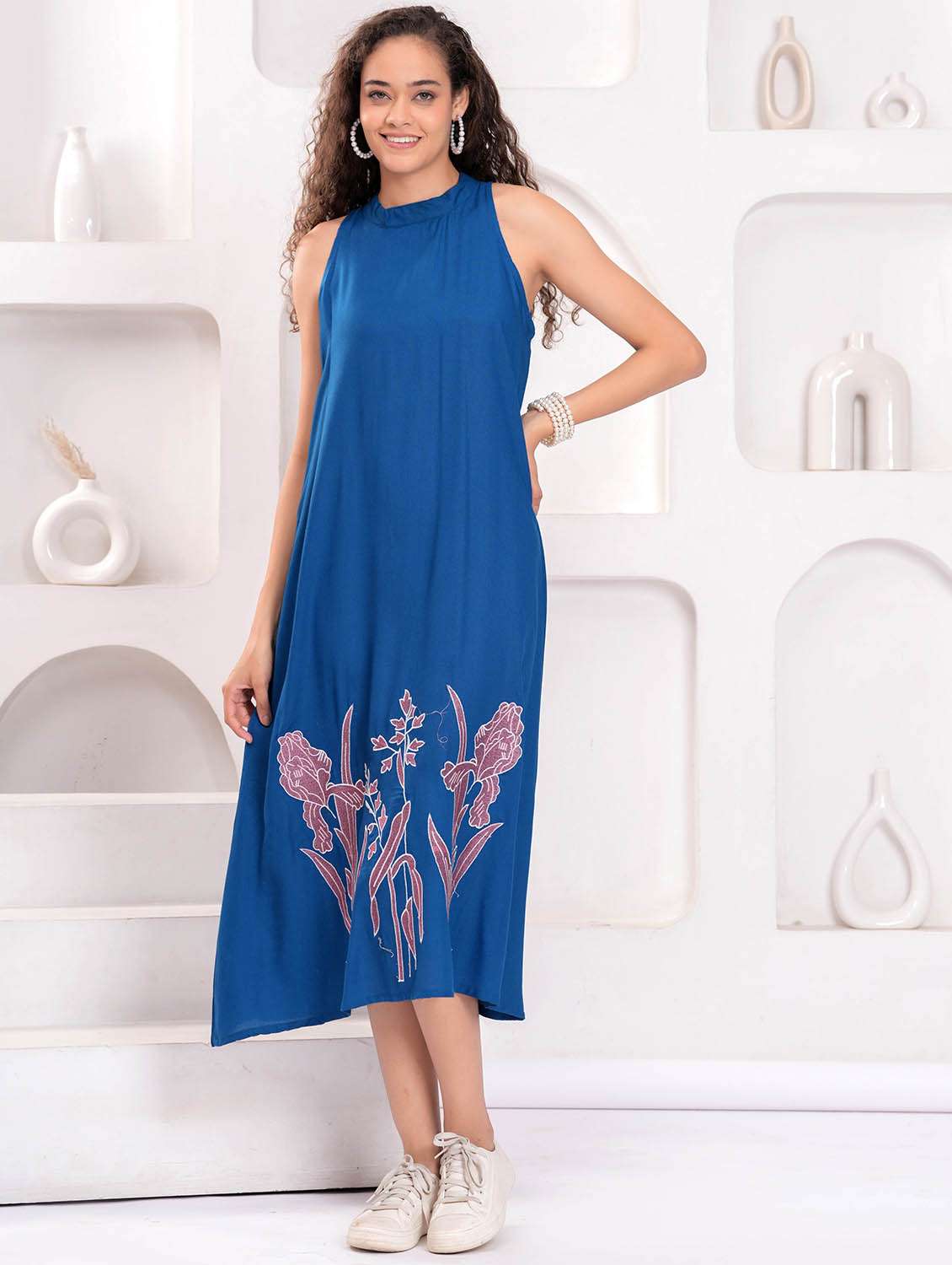 women printed halter neck sleeveless a-line dress - 21992493 - Standard Image - 3
