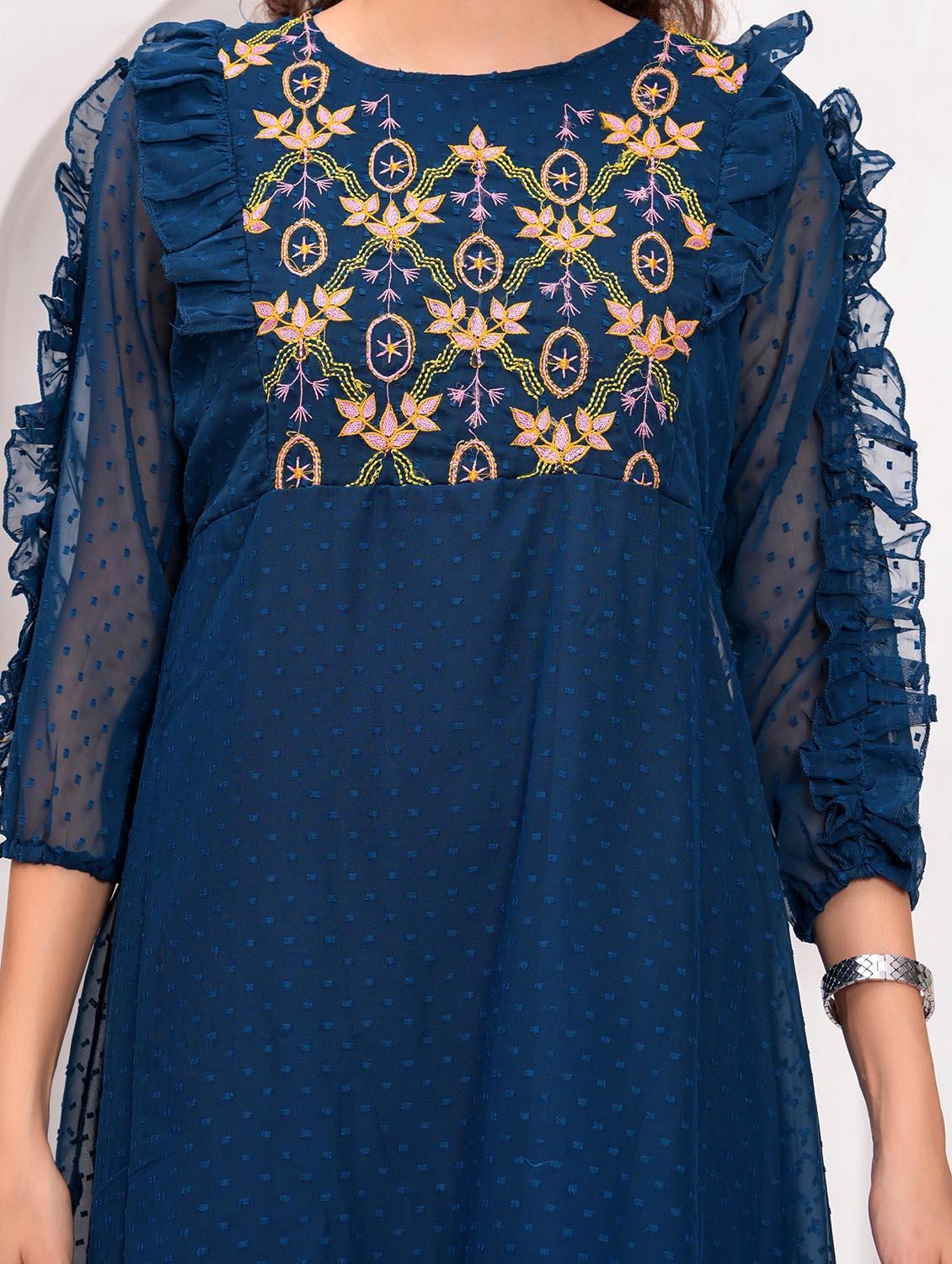 women embroidered round neck tiered dress - 21992497 - Standard Image - 3