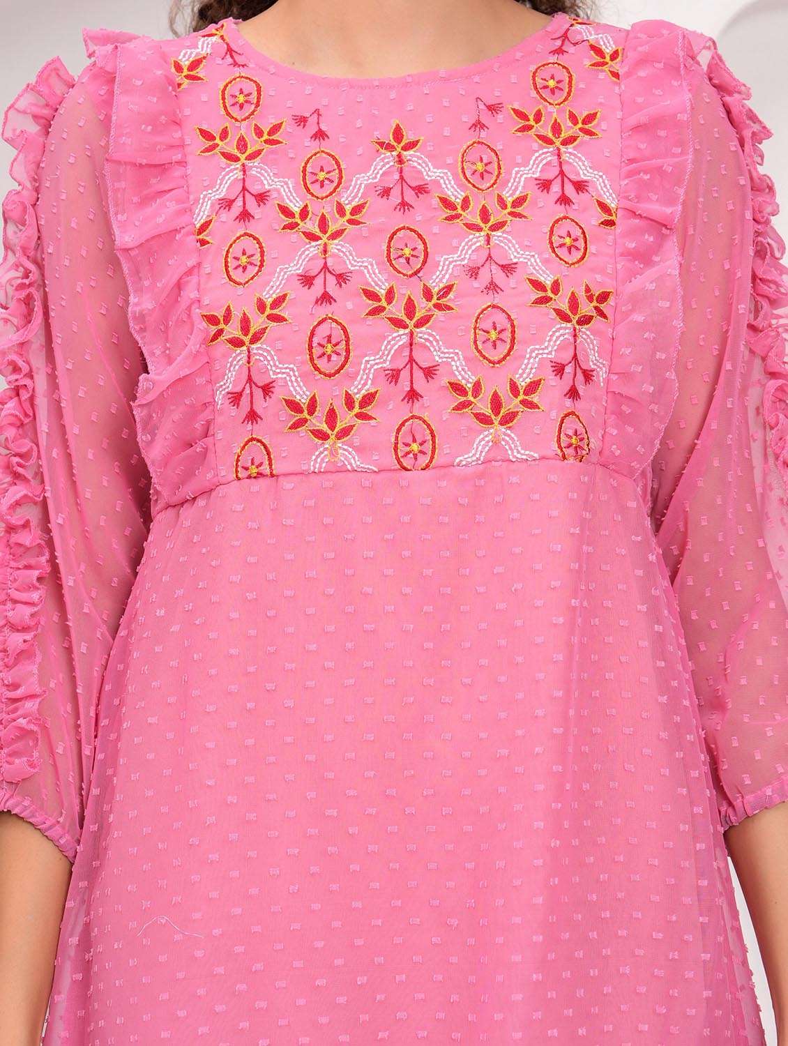 women embroidered round neck tiered dress - 21992498 -  Standard Image - 3