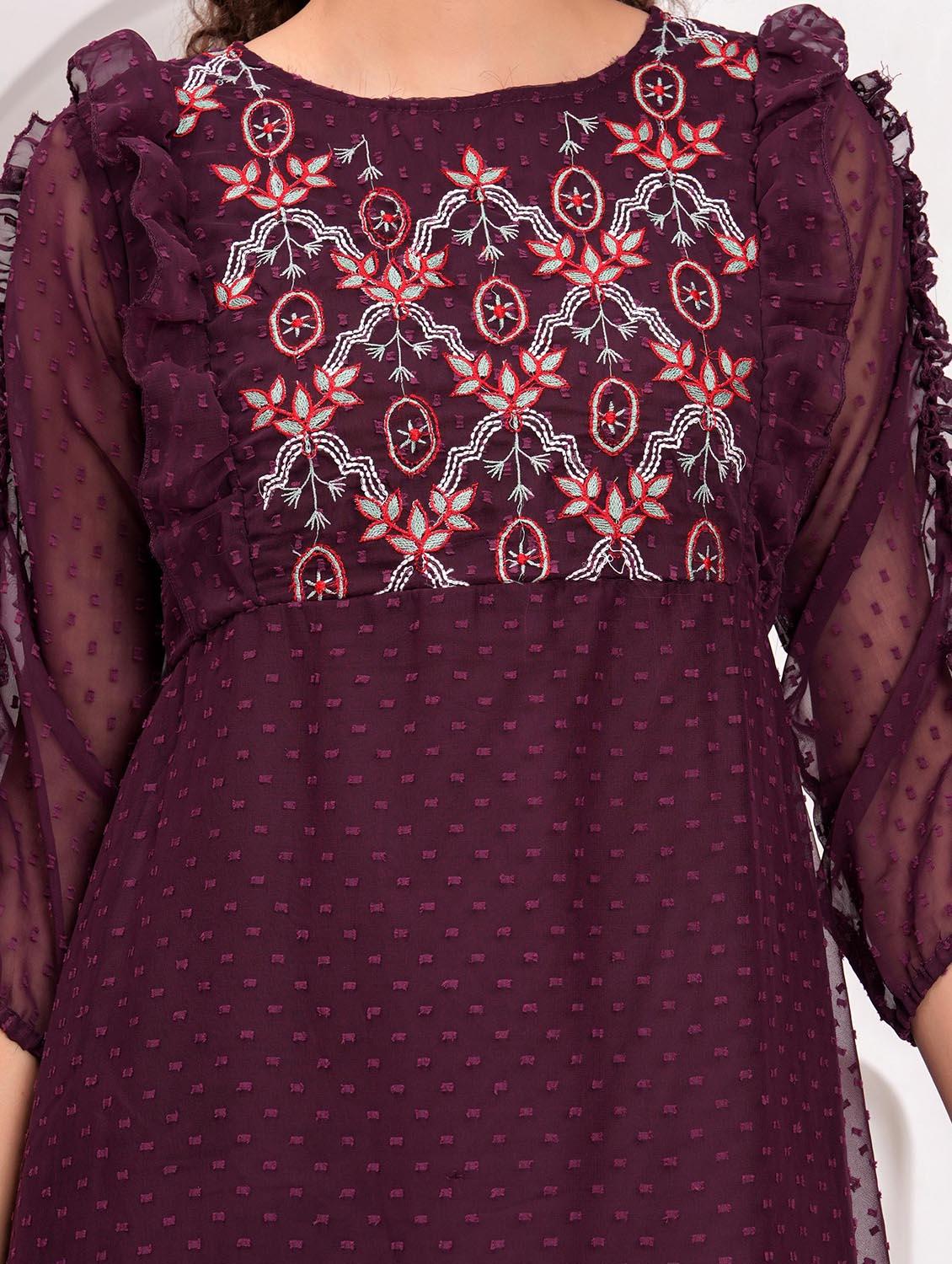 women embroidered round neck tiered dress - 21992499 - Standard Image - 3