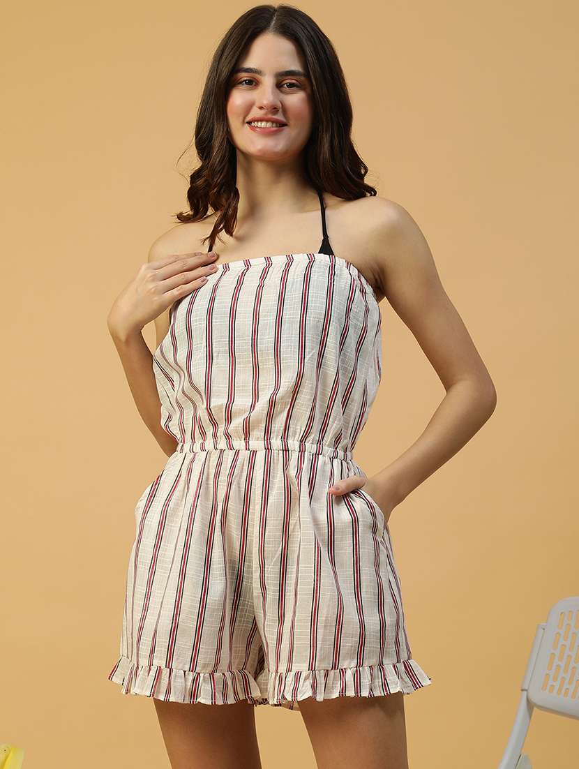 women off striped tube neck romper 