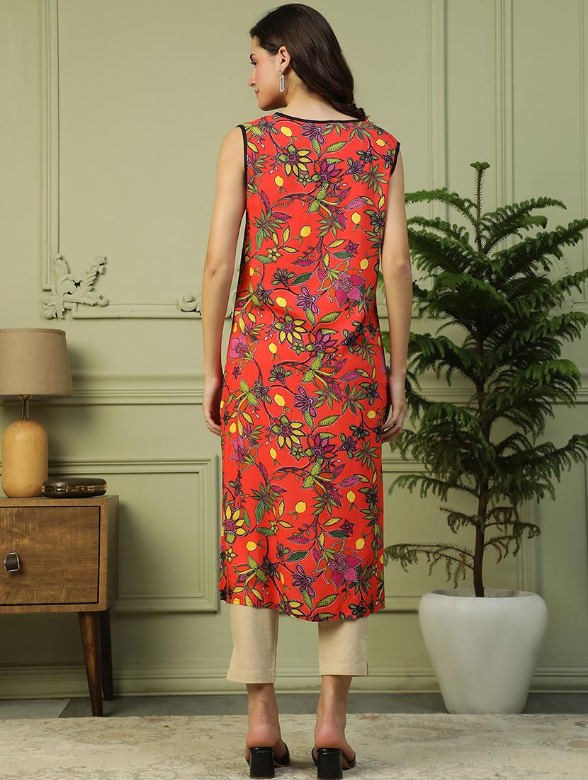 women floral print notch neck sleeveless a-line kurta - 21992516 - Standard Image - 3