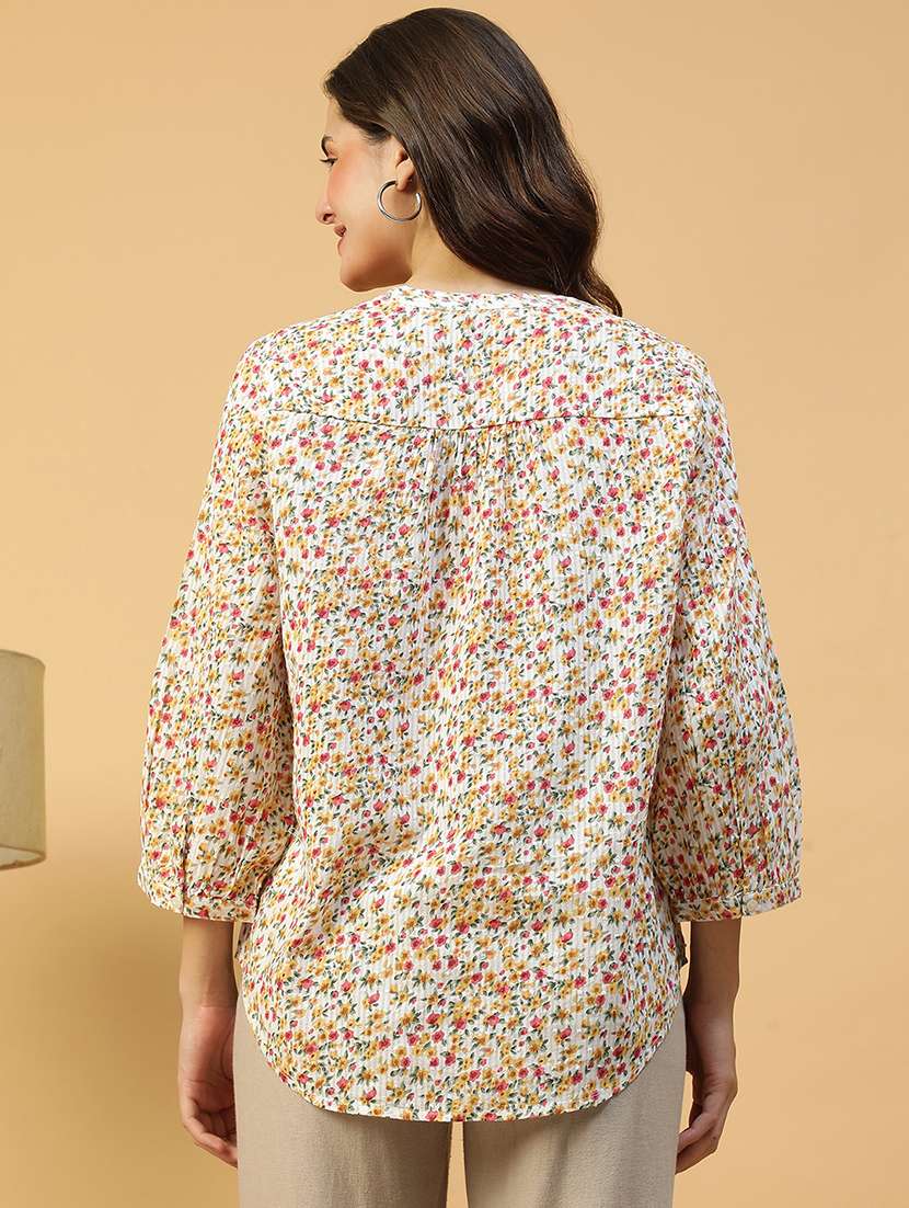 women floral print mandarin neck regular top - 21992518 - Standard Image - 3