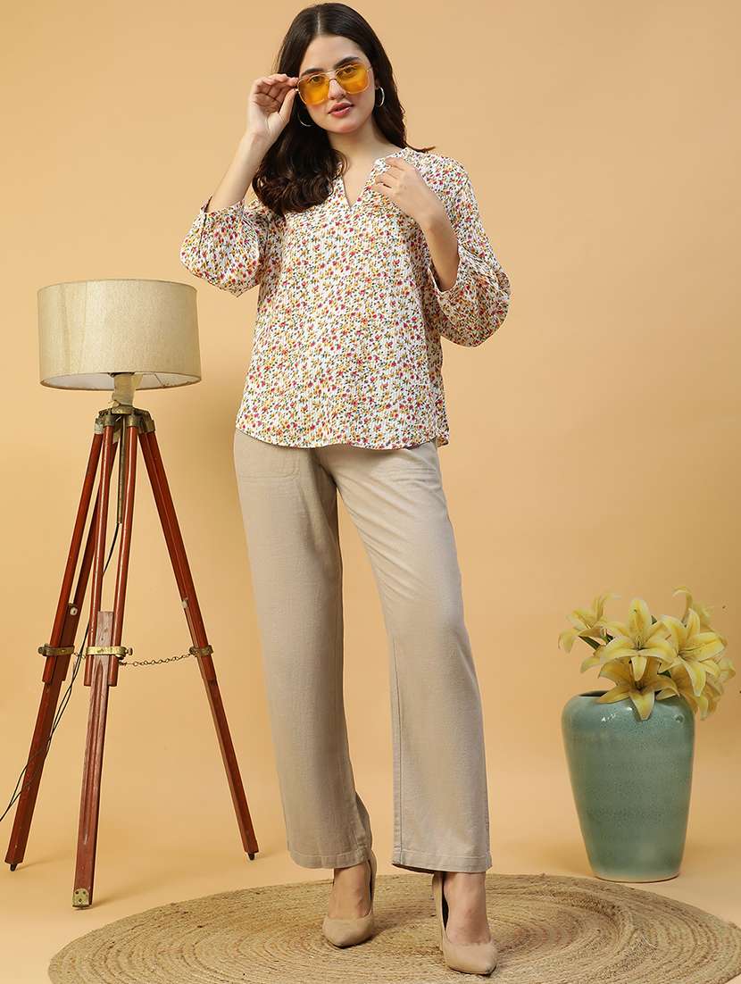 women floral print mandarin neck regular top - 21992518 - Standard Image - 5