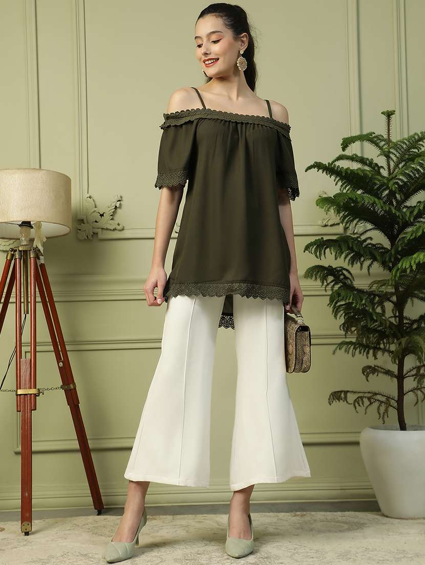 women olive solid off shoulder regular top - 21992521 -  Standard Image - 5