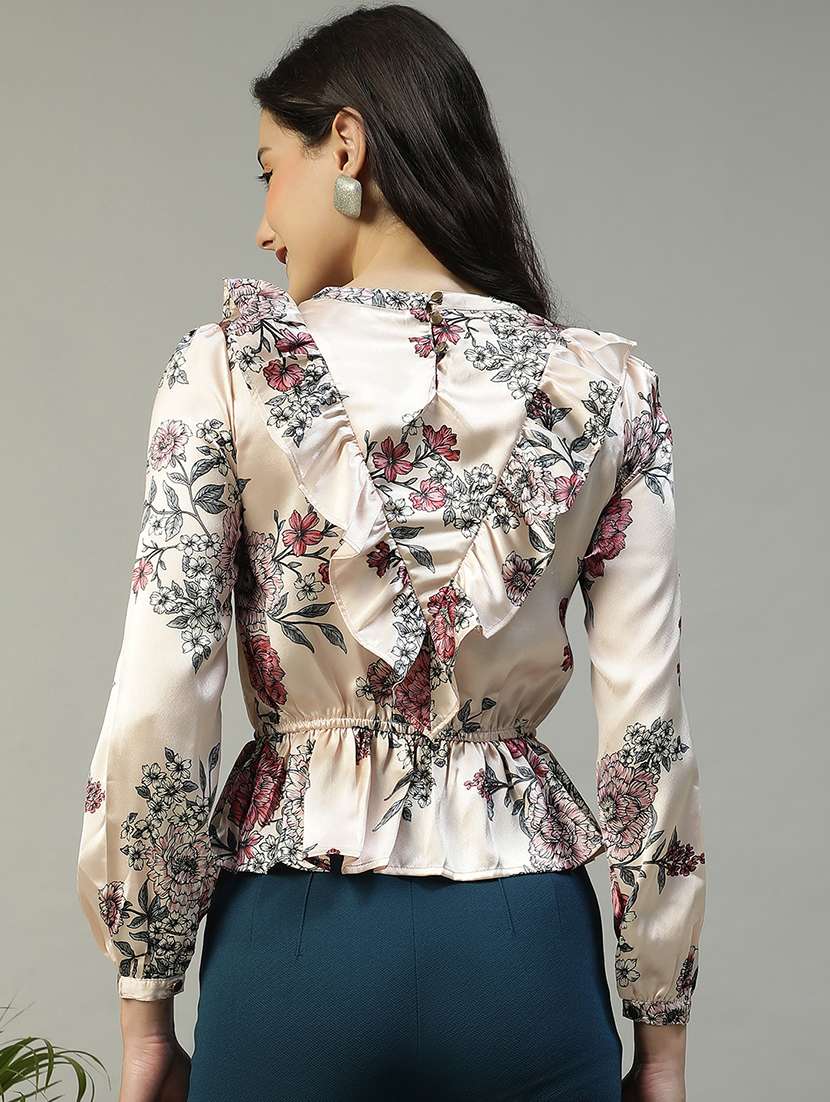 women floral print long sleeve ruffle top - 21992523 - Standard Image - 3