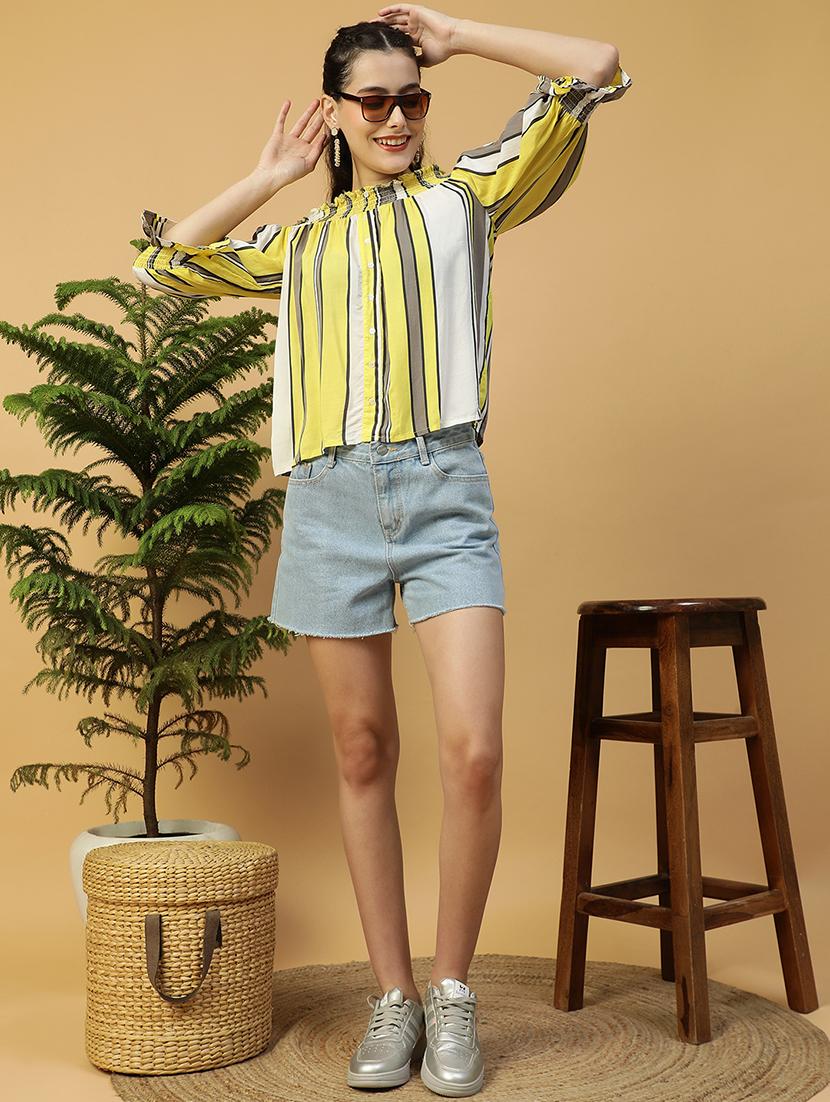 women striped off shoulder regular top - 21992527 - Standard Image - 3