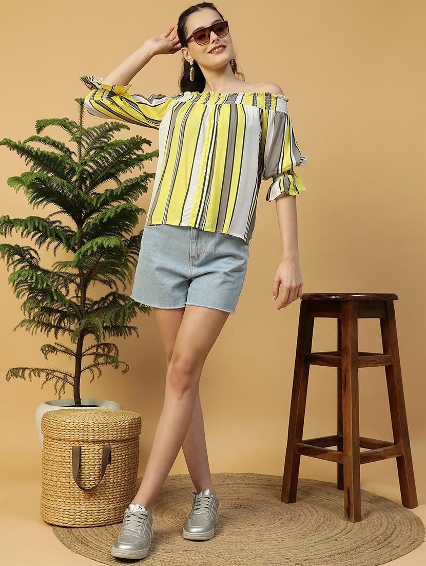 women striped off shoulder regular top - 21992527 - Standard Image - 5