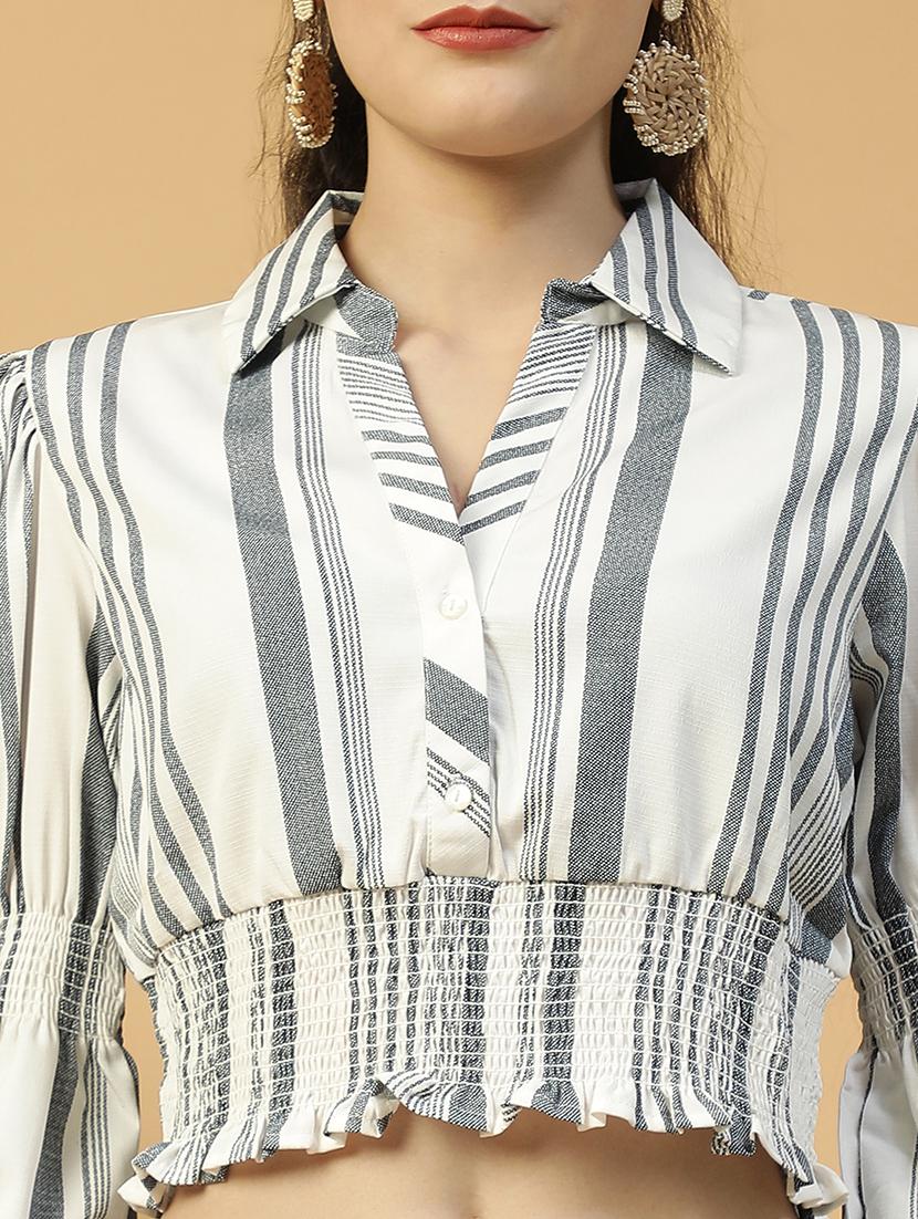 women white collared puff sleeve crop top - 21992528 - Standard Image - 5