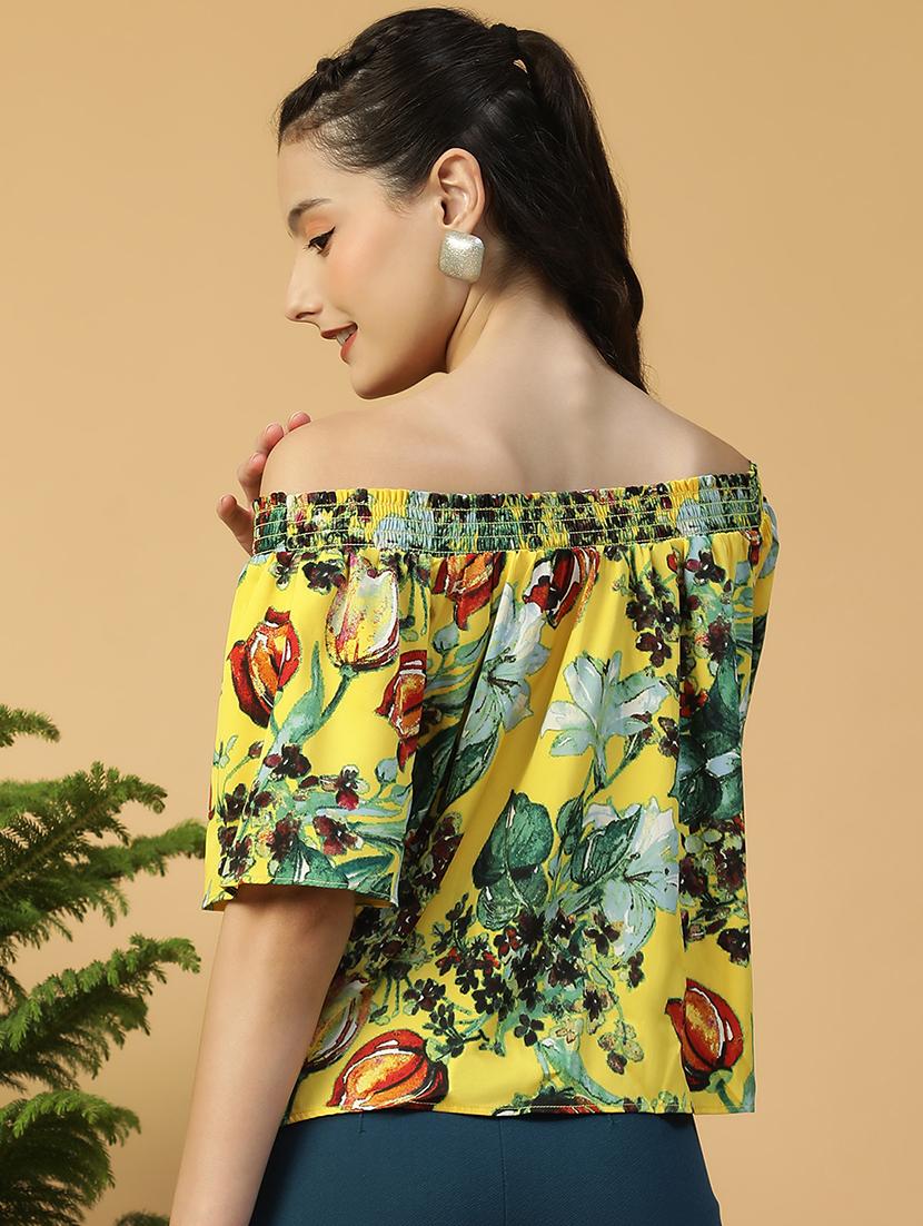 women yellow printed off shoulder regular top - 21992535 - Standard Image - 3