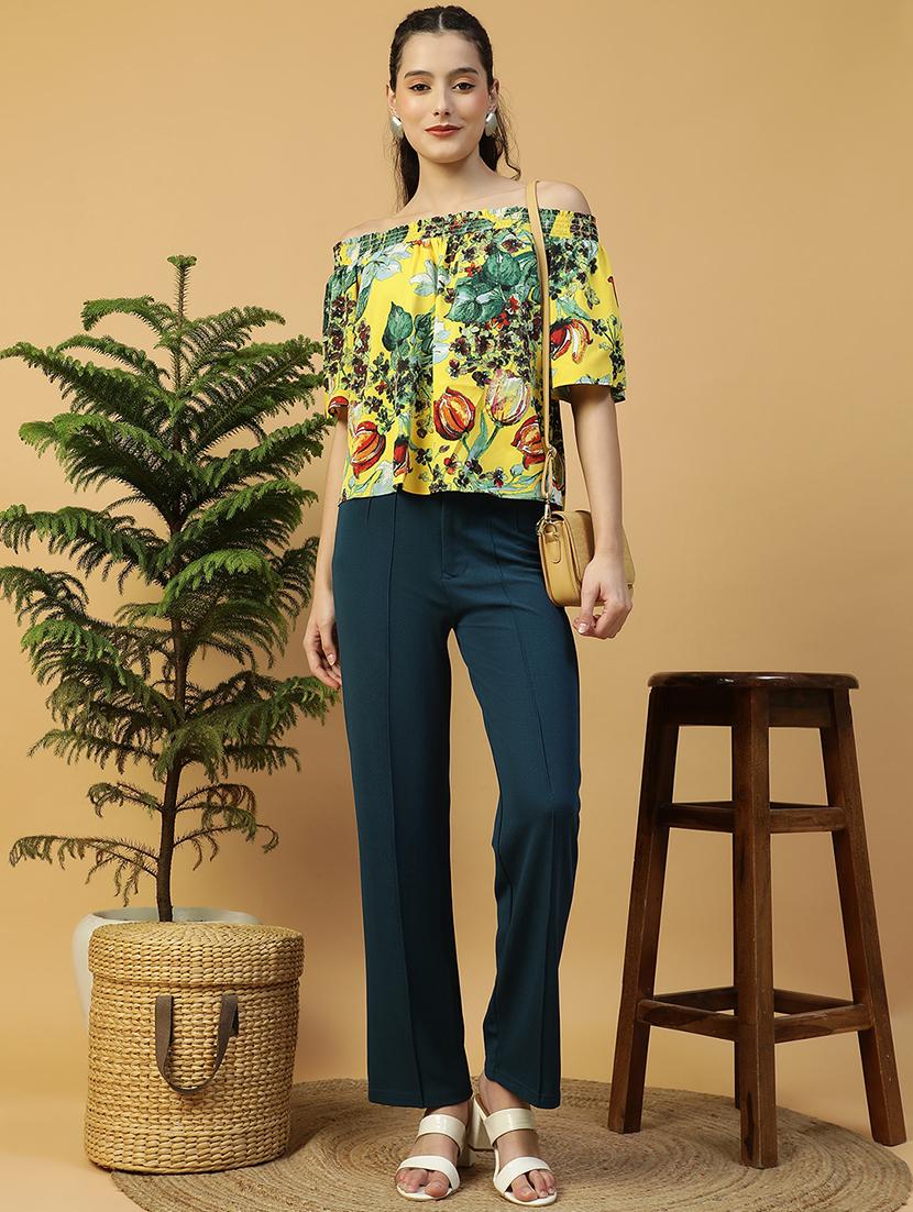 women yellow printed off shoulder regular top - 21992535 - Standard Image - 5