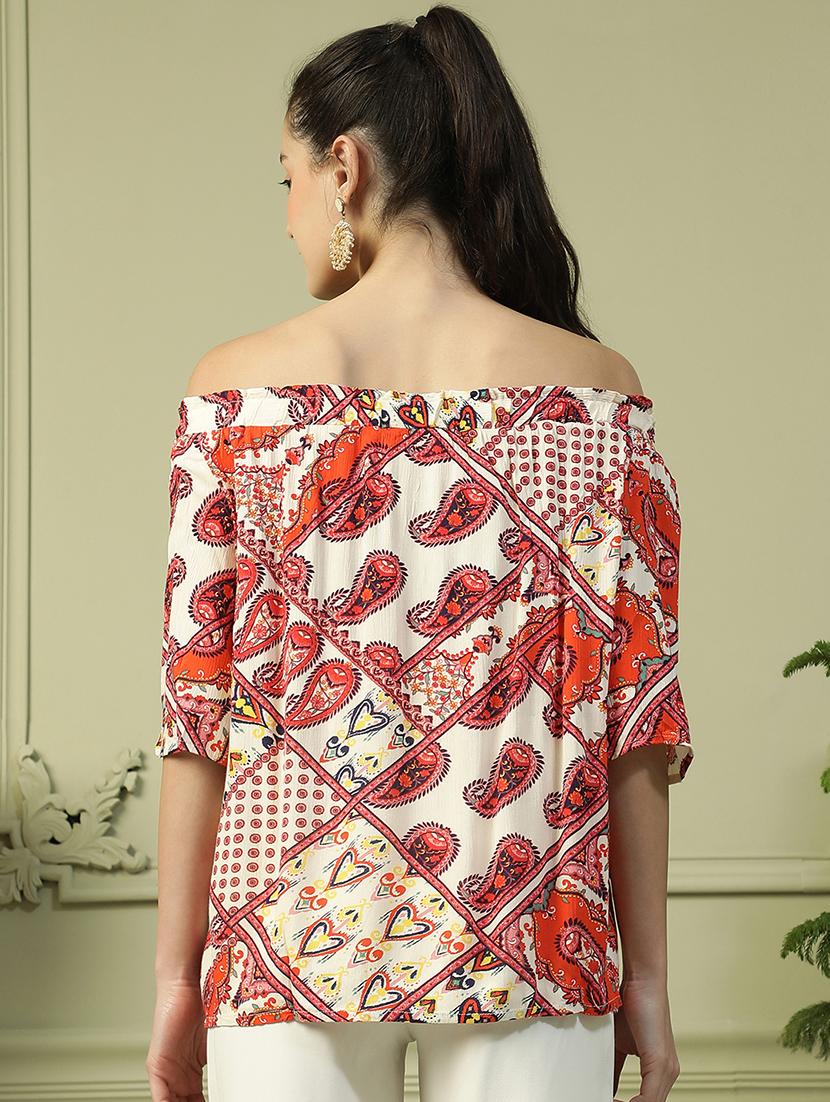 women printed off shoulder regular top - 21992537 - Standard Image - 3
