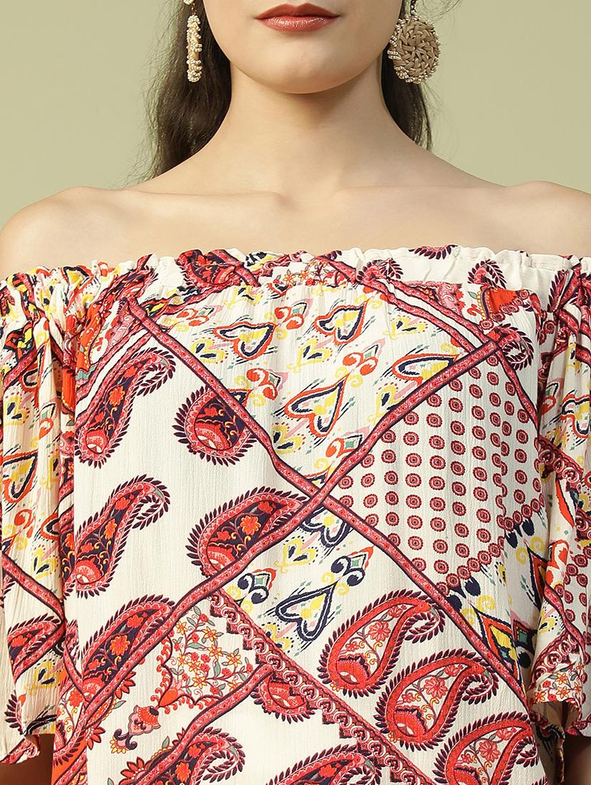 women printed off shoulder regular top - 21992537 - Standard Image - 5