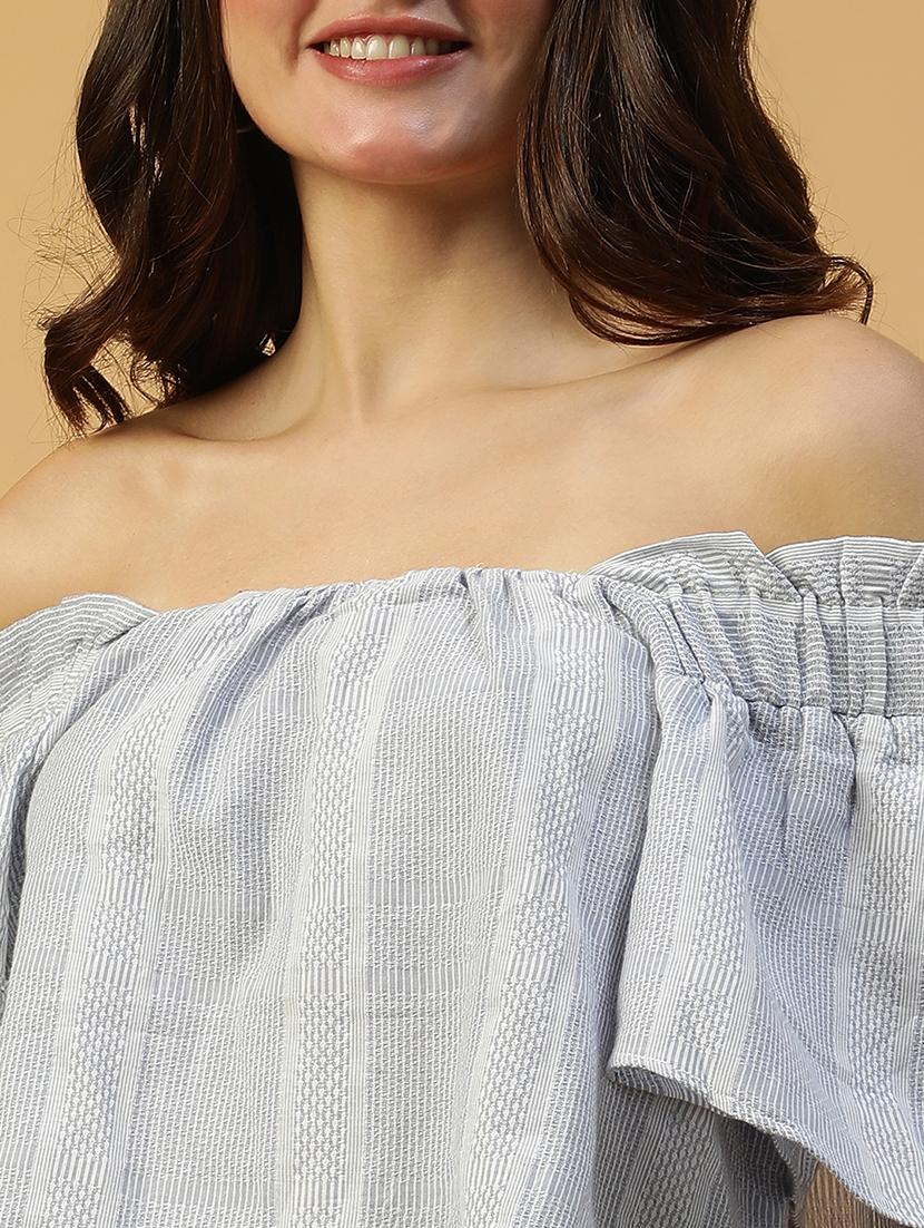 women striped off shoulder flared sleeve crop top - 21992540 - Standard Image - 5