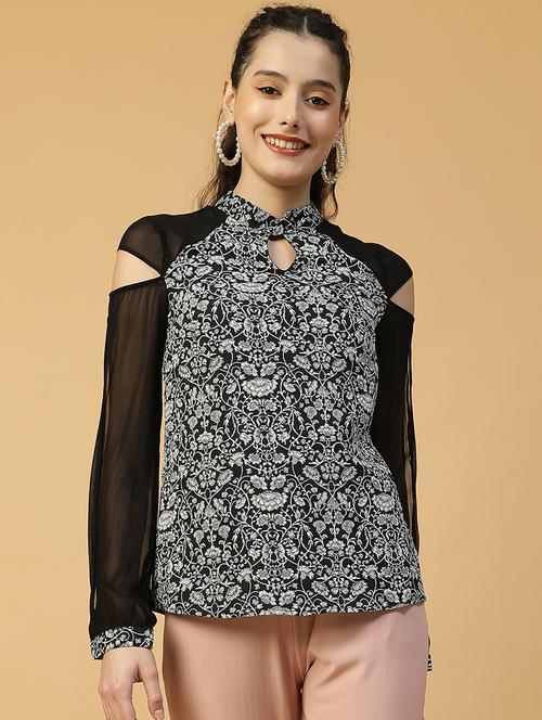women printed cold shoulder regular top - 21992547 - Standard Image - 0