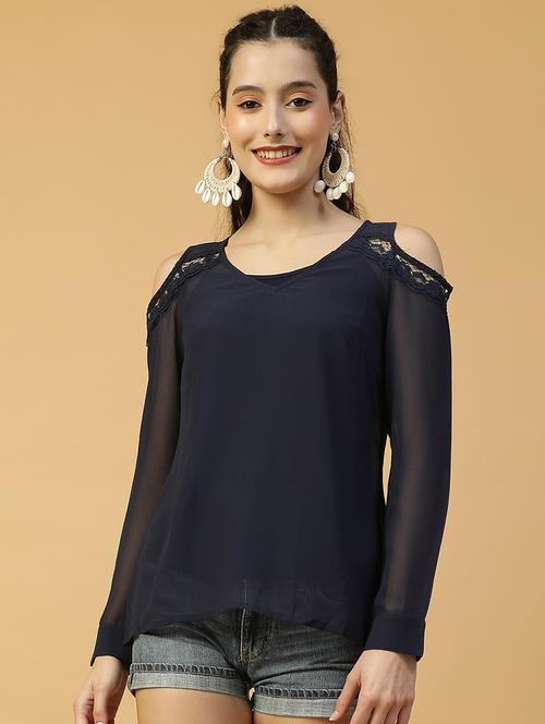 women solid cold shoulder regular top - 21992548 - Standard Image - 0