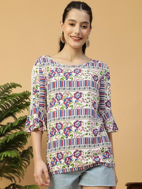women printed three quarter sleeve regular top - 21992549 - Standard Image - 0