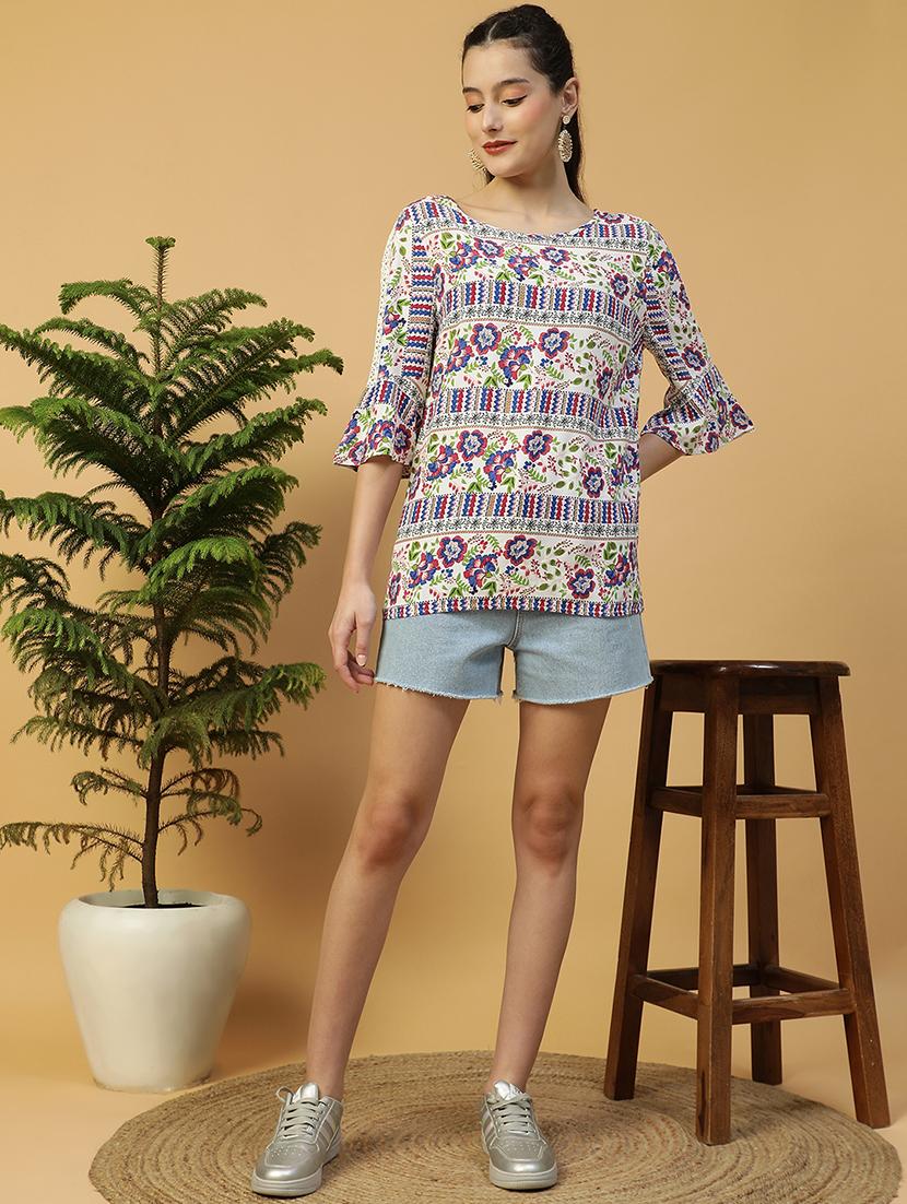women printed three quarter sleeve regular top - 21992549 - Standard Image - 3