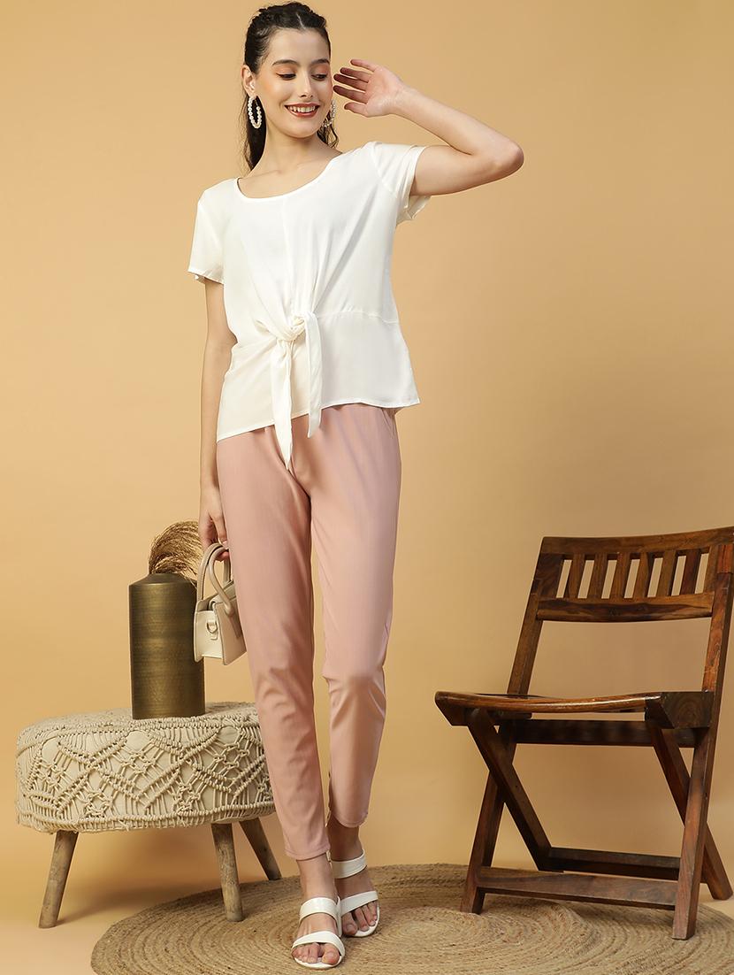 women white solid short sleeve regular top - 21992554 - Standard Image - 3