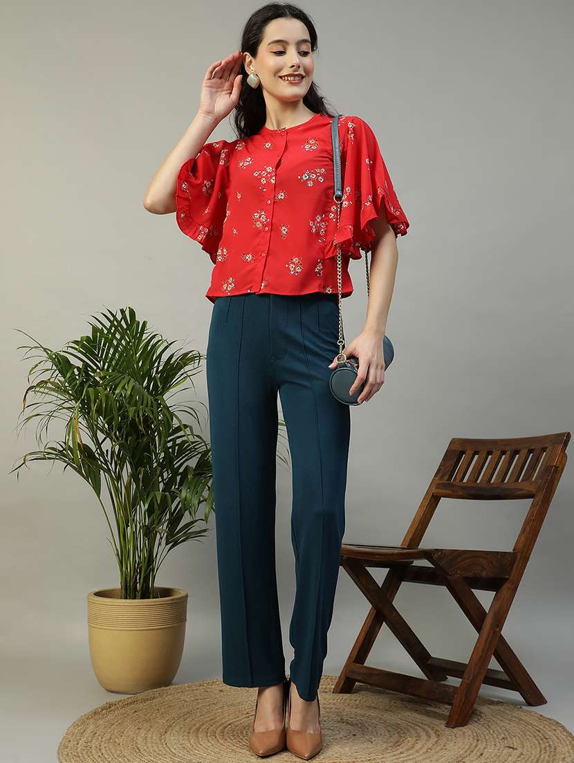 women floral print flared sleeve crop top - 21992555 - Standard Image - 3