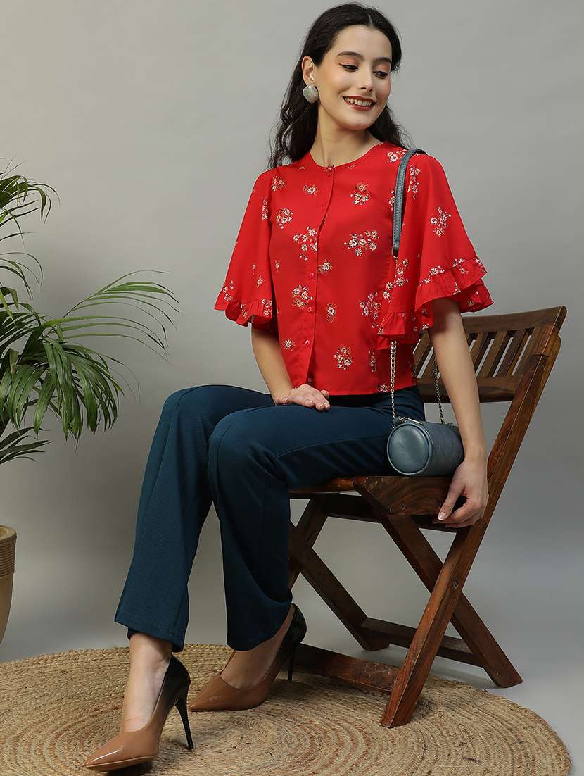women floral print flared sleeve crop top - 21992555 - Standard Image - 5