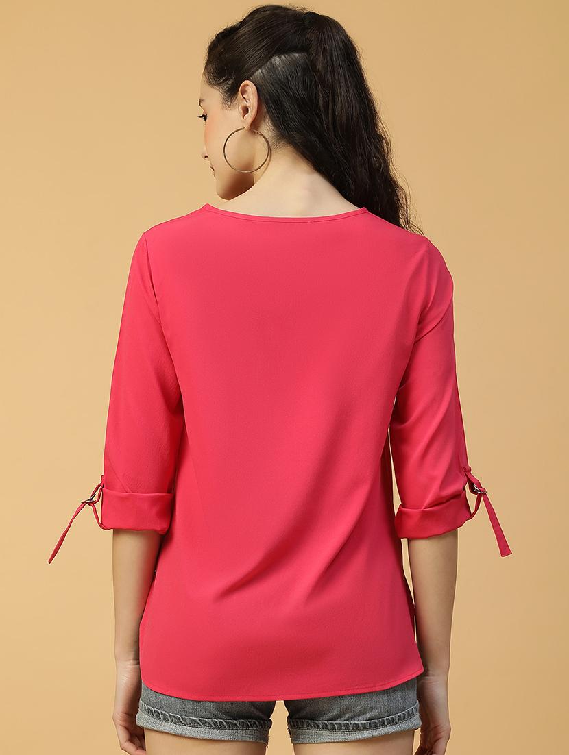 women red solid round neck regulr top - 21992557 - Standard Image - 3