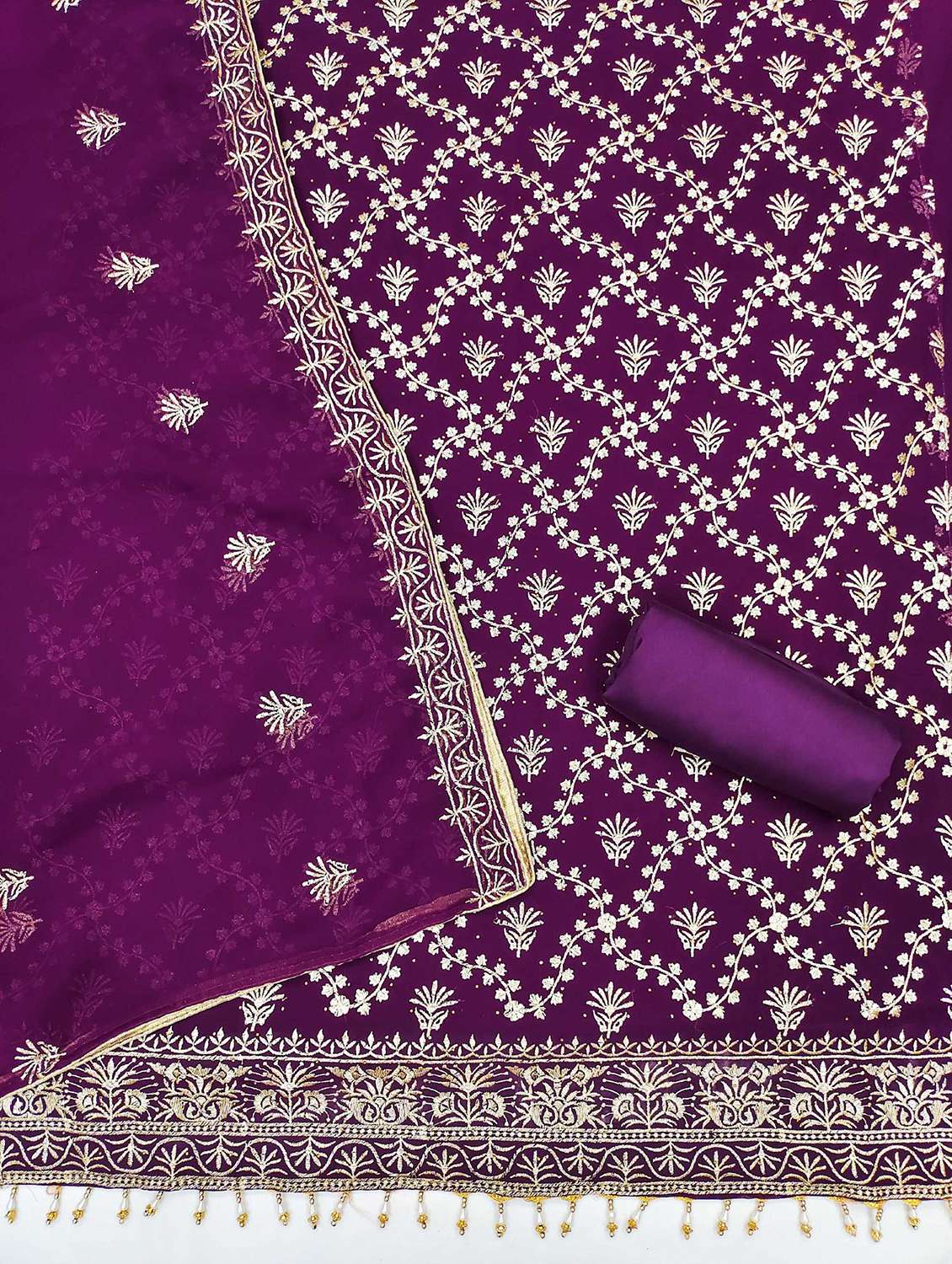 women solid with work embroidered unstitched suit set - 21992565 -  Standard Image - 3