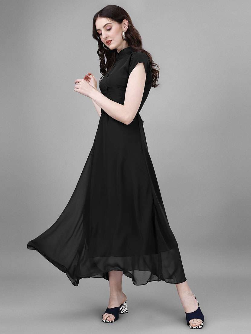 women solid cap sleeve fit & flare maxi dress - 21992594 - Zoom Image - 0