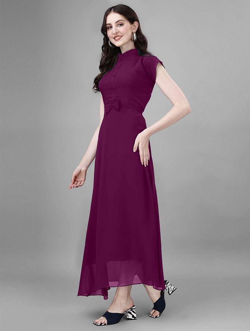 women solid cap sleeve fit & flare maxi dress