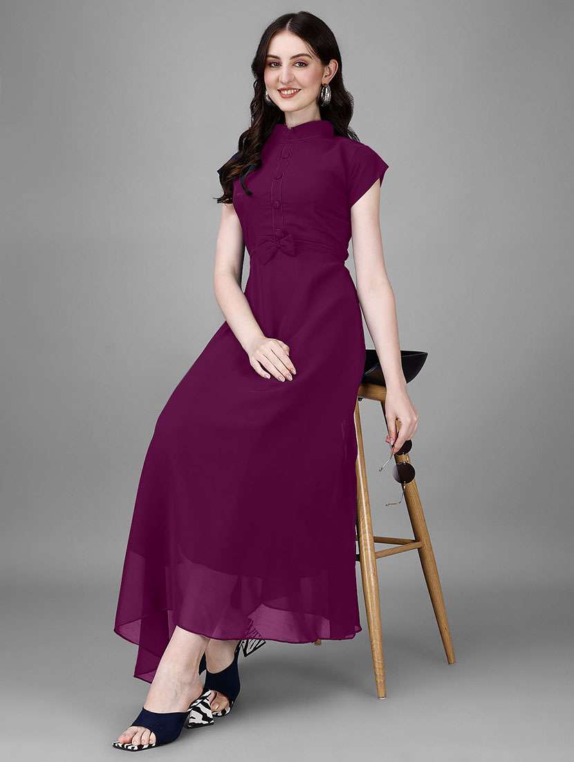 women solid cap sleeve fit & flare maxi dress - 21992596 -  Standard Image - 3