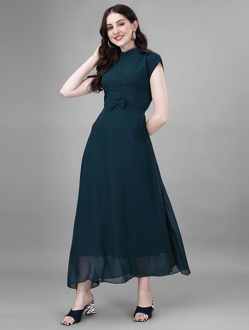 women solid cap sleeve fit & flare maxi dress - 21992598 - Zoom Image - 0