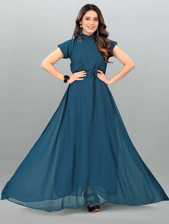 women solid cap sleeve fit & flare maxi dress
