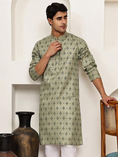 men printed mandarin neck long kurta - 21992630 -  Standard Image - 0