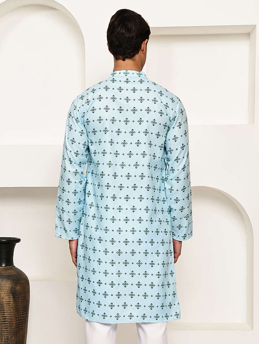 men printed mandarin neck long kurta - 21992631 -  Standard Image - 3