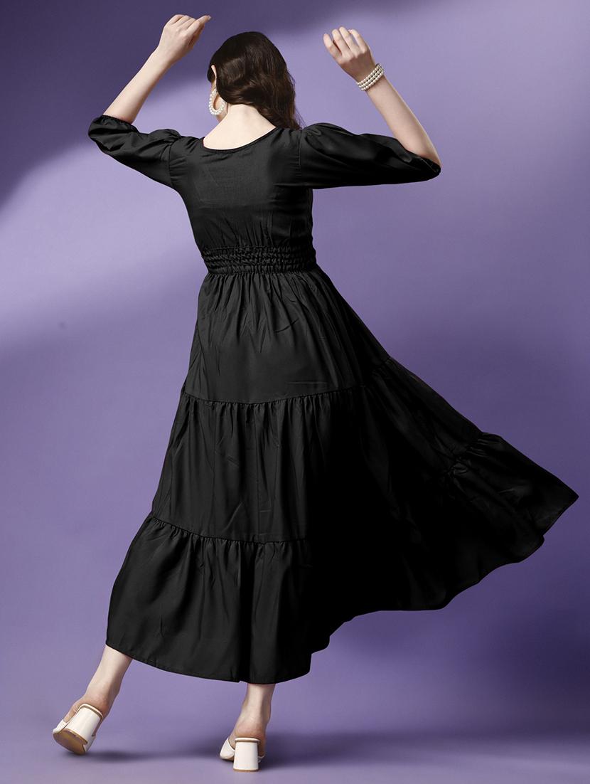 women solid puff sleeve tiered maxi dress - 21992681 - Standard Image - 3