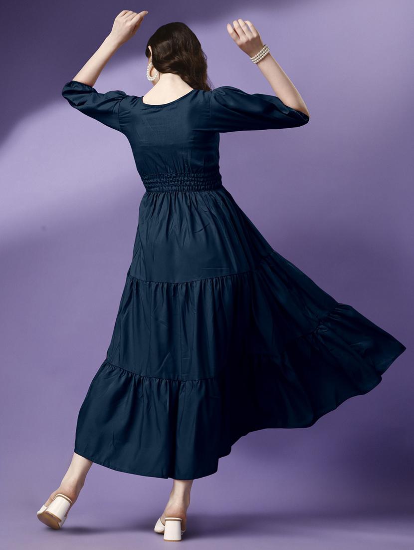 women solid puff sleeve tiered maxi dress - 21992682 - Standard Image - 3