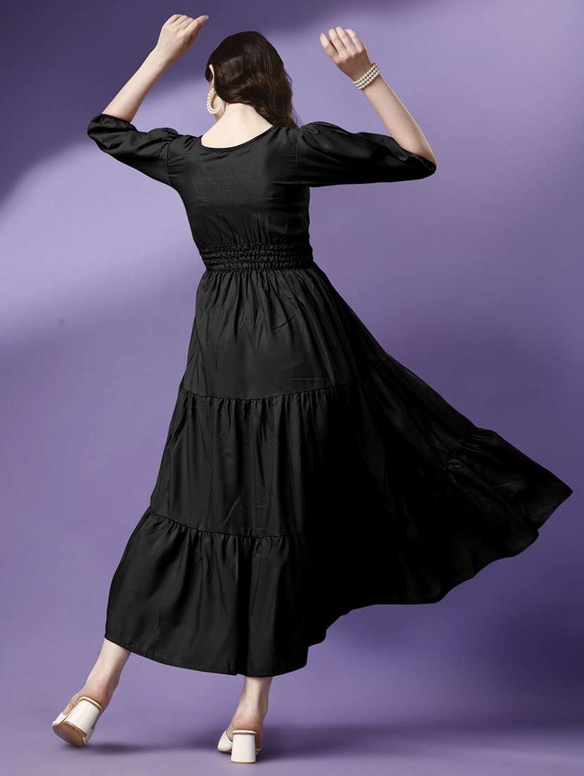 women solid puff sleeve tiered maxi dress - 21992683 - Standard Image - 3