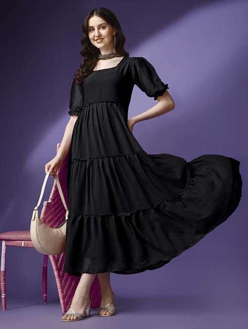 women solid puff sleeve tiered maxi dress - 21992724 -  Standard Image - 0