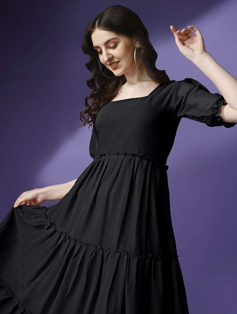 women solid puff sleeve tiered maxi dress - 21992727 -  Standard Image - 3