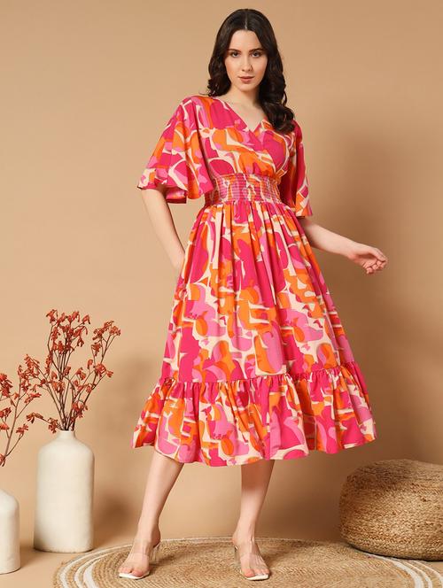 women printed flared sleeve tiered dress - 21993021 - Standard Image - 0