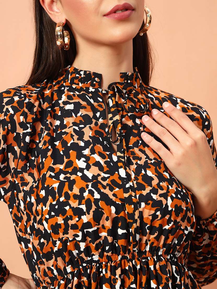 women animal print puff sleeve tiered maxi dress - 21993049 -  Standard Image - 3