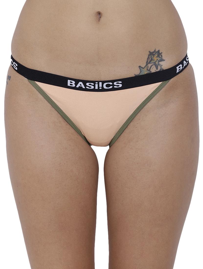women beige solid low rise bikni panty